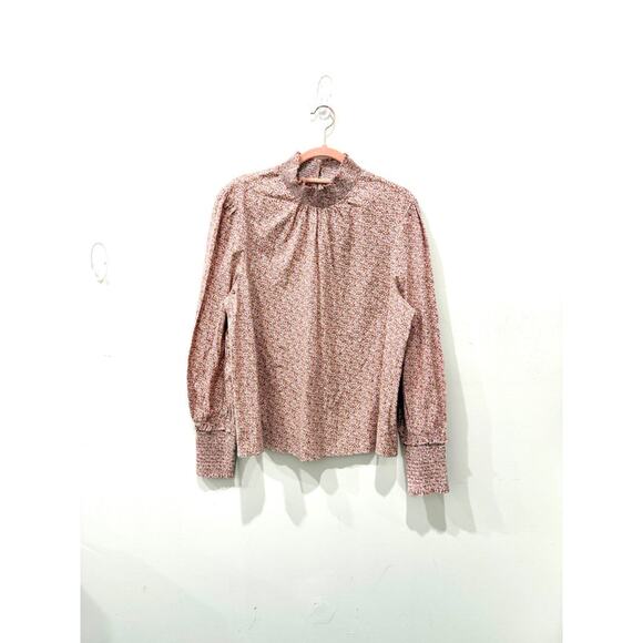 Pomander Place Floral Ditsy Print Mock Neck Modoc Blouse Pink Women's Size Large - Picture 2 of 4